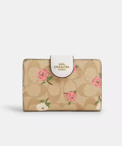 Coach • Medium Corner Zip Wallet In Signature Canvas With Floral Print
